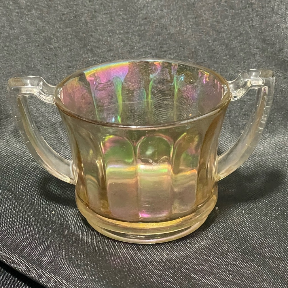 Vintage Carnival Glass Iridescent Double Handled Sugar Bowl Antique